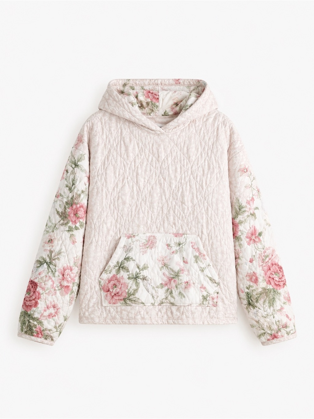 Quilted Floral Hoodie Jacket - Light Pink